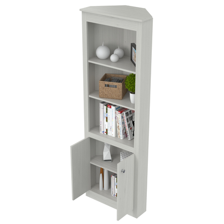 INVAL Corner Bookshelf 70.02 in. H 5-shelf with Double Door Storage in Washed Oak BE-9204